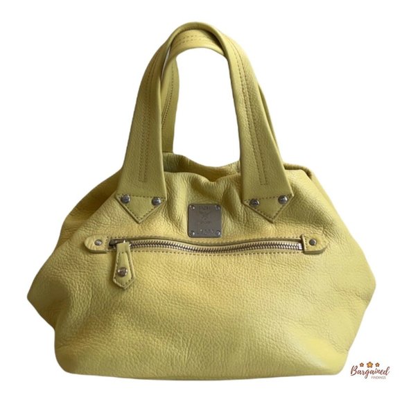 Authentic MCM Vintage Yellow Pebbled Leather Small Tote Handbag